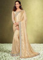 Sattin Silk Cream Wedding Wear Embroidery Work Saree